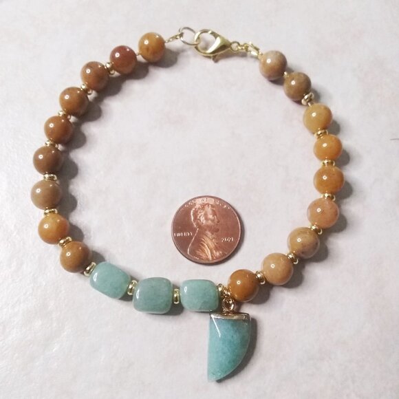 Yellow & Green Aventurine Bracelet - Big Boned/XL Wrist - Anklet - Prosperity - Picture 3 of 9